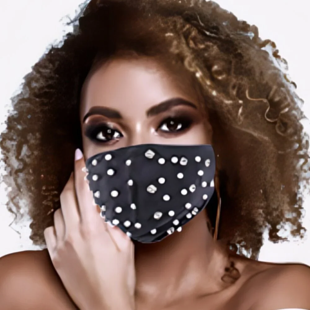 Gray Velvet Rhinestone Pearl Face Mask | Crystal Statement Mask NWT